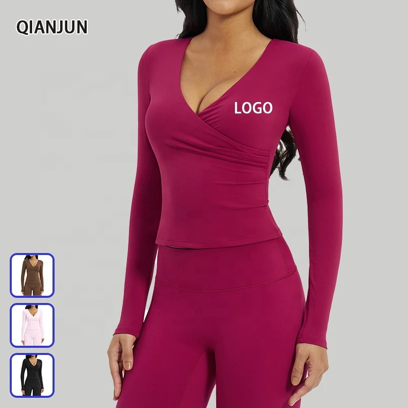 Breathable Quick Dry Workout Shirt New Gym Fitness Sportswear V-Neck T-Shirt Long Sleeves Yoga Tops for Women