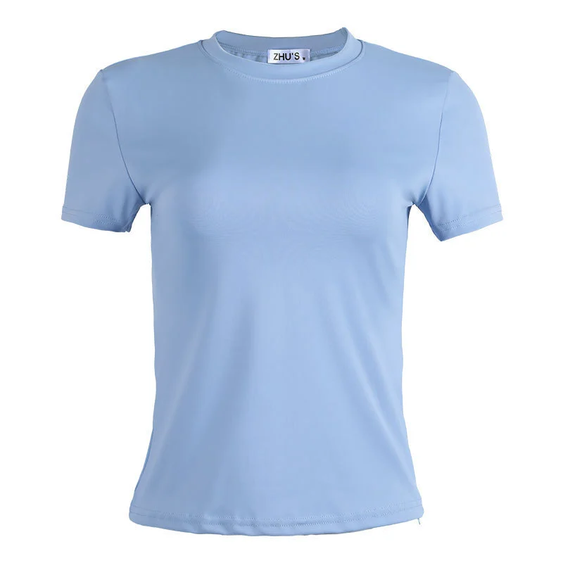 Women's Yoga Top Short Sleeve Crew Neck Breathable Seamless Quick-drying Polyester Sportwear Running Fitness Clothing Spring