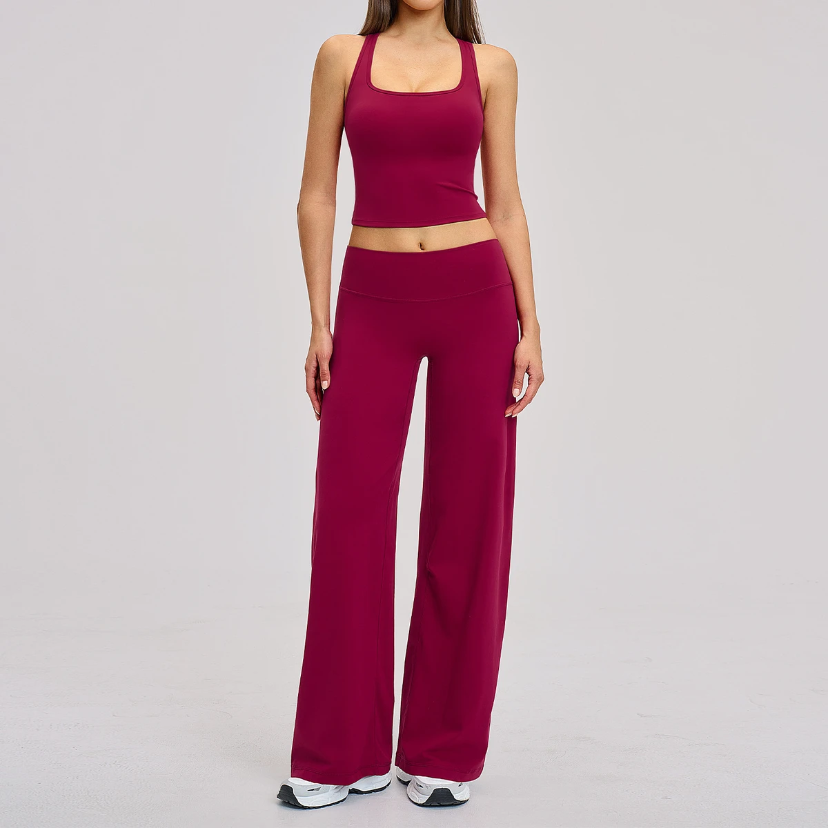 Women's 2 Pieces Pilates Yoga Suit Sleeveless Tank Top High Waist Wide-Leg Pants Workout Gym Fitness Set