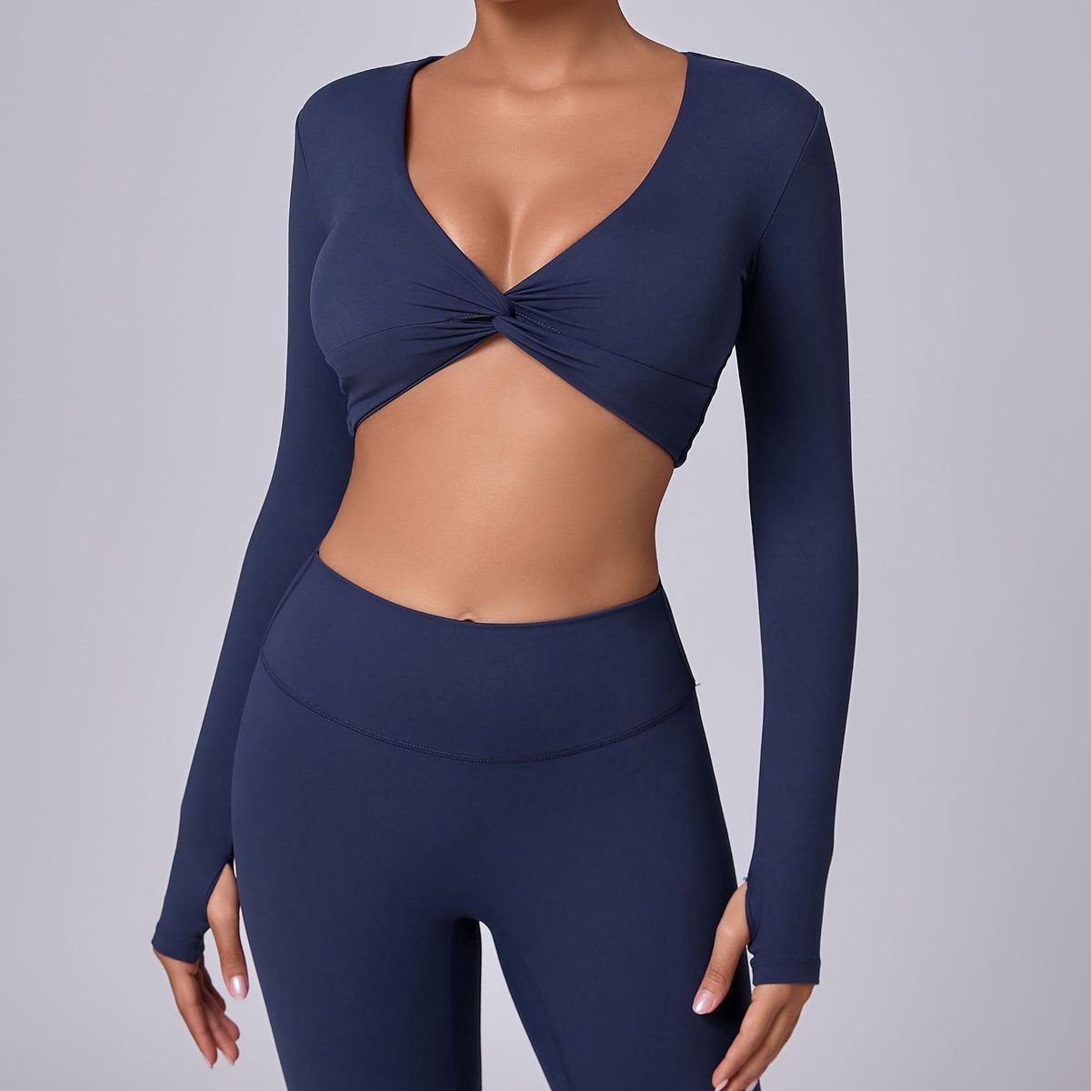 European American Women's Short Chest Showing Yoga Sports Top Fingers High Elasticity Running Quick-drying Fitness Long-sleeved