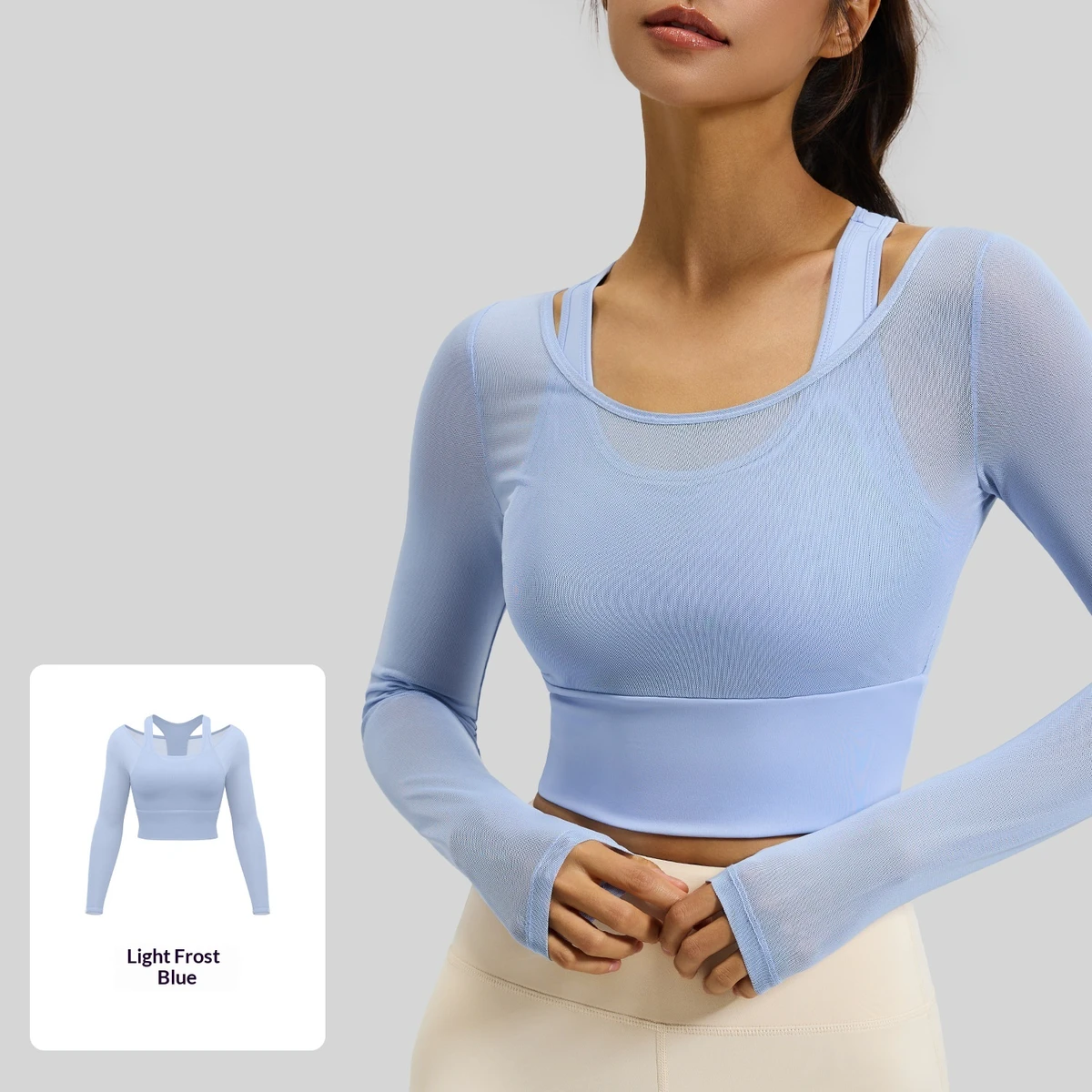 Breathable Mesh Two-in-One Yoga Top Long Sleeve Slimming Chest Pads Spandex/Polyester Sports Fitness Top for Women