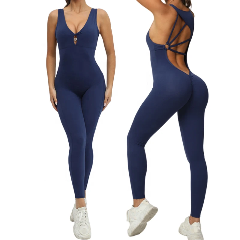 Quick Dry Sexy Sport Jumpsuit Cross Back Strap Scrunch Leggings One Piece Workout Jumpsuit Fitness