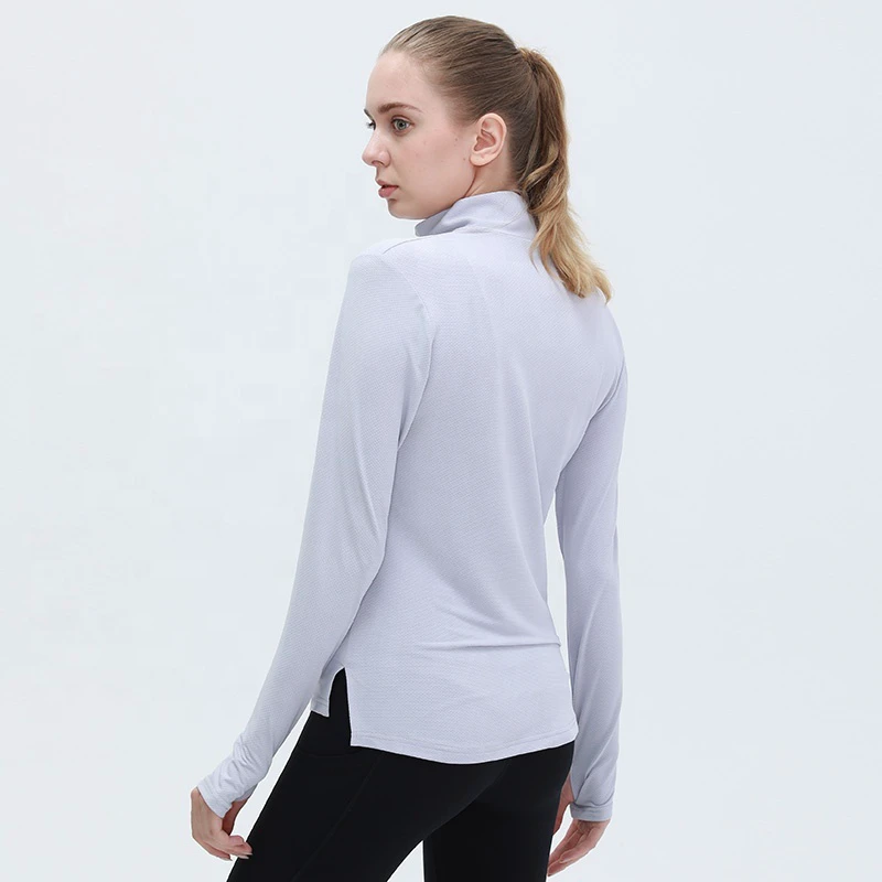 Lady Yoga Sportswear Breathable 1/4 Half Zipper Collar Long Sleeve Shirts