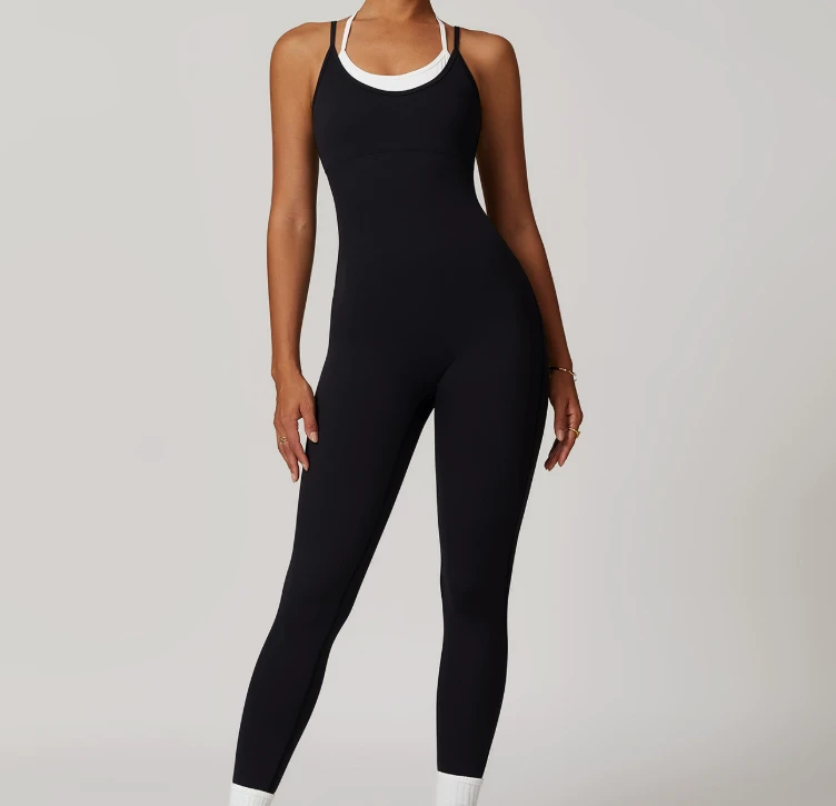 Custom Logo All-in-one Piece Cross Strap Back Cutout Fitness Bodysuit Yoga Suit for Sports Sexy Set