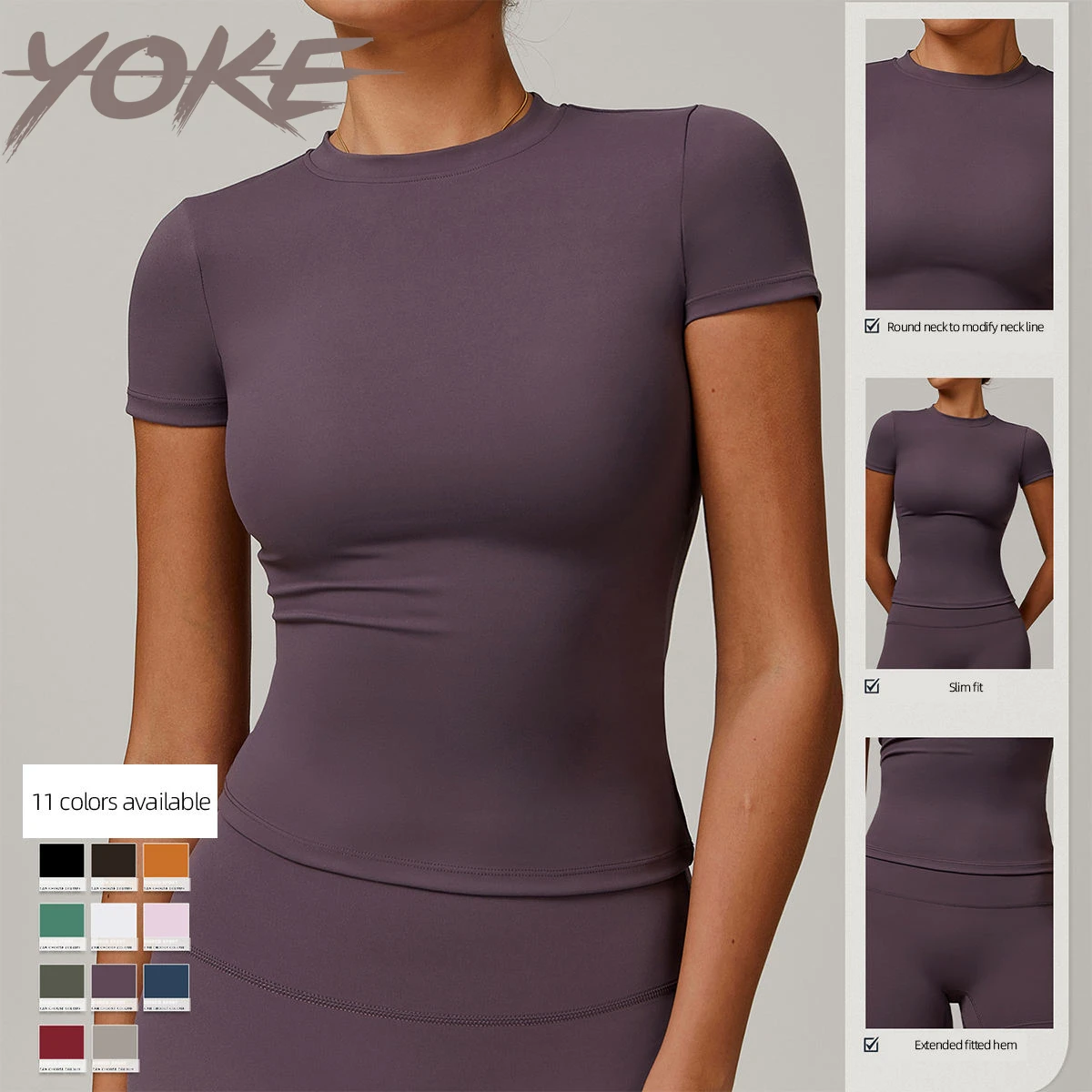 Yoke New Lightweight Breathable Quick Dry Yoga Top Fitness Sportswear Short Sleeve Yoga Clothing for Women