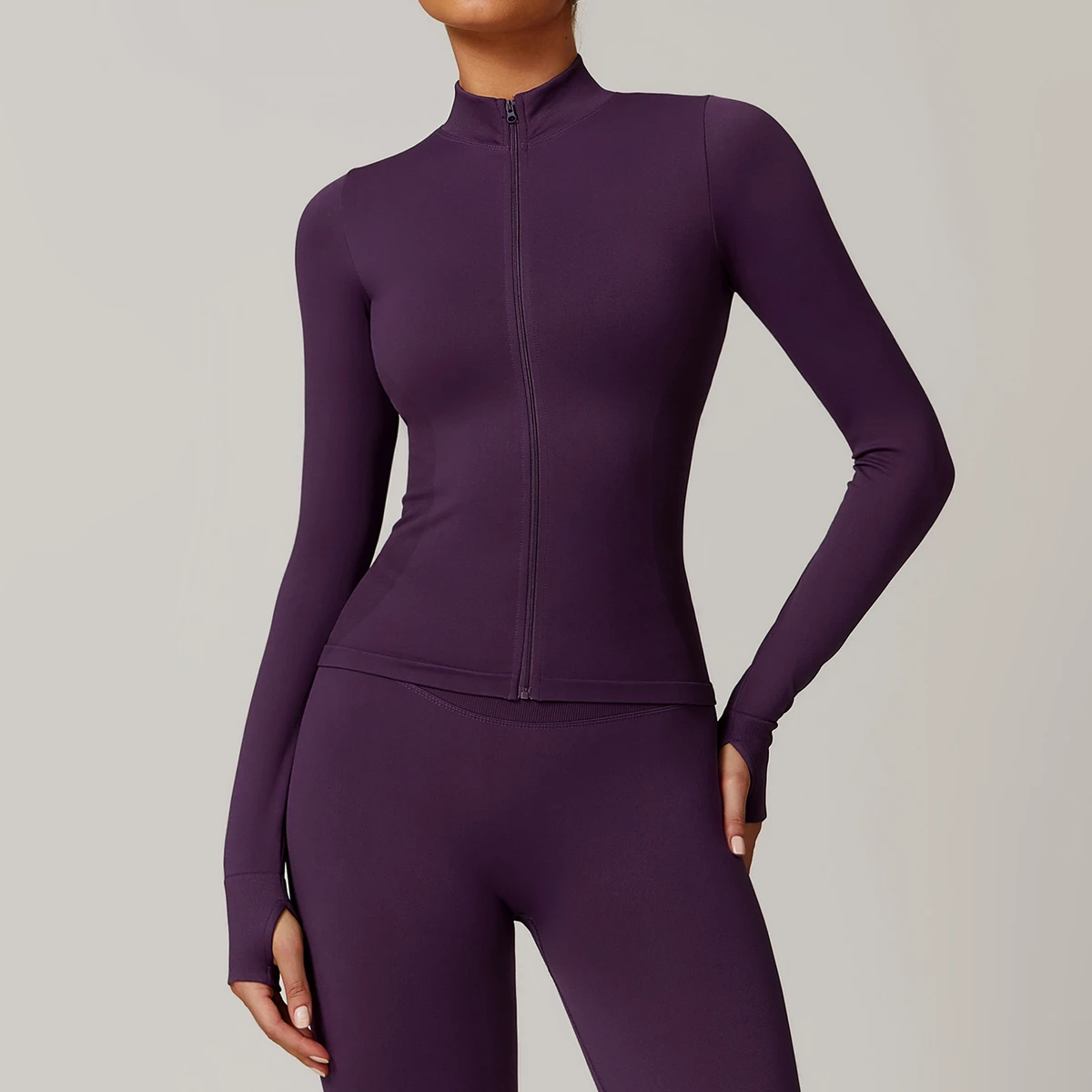 Custom Women's Seamless Yoga Jacket Long Sleeve Zippered Sportswear Quick-Dry Four-Way Stretch Athletic Top