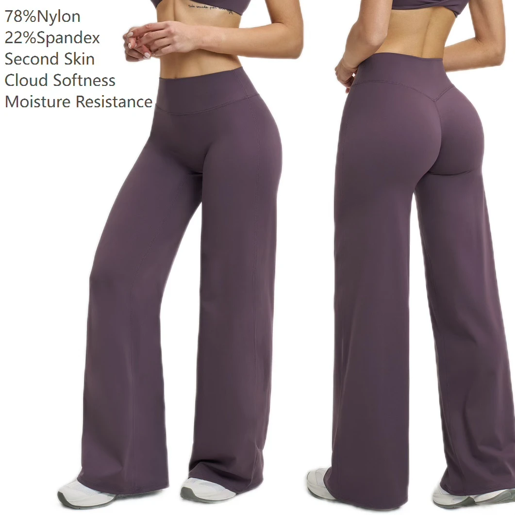 Ropa Deportiva Mujer Brushed Solid Yoga Pants Breathable High Waist Wide Leg Nylon Full Length Oversized Loose Fit Track Pants