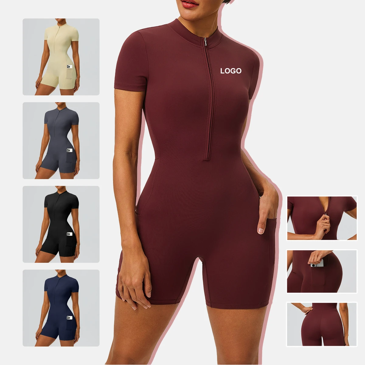 Women Bodysuit Zip Yoga Workout Work Out Gym Set For Athletic Rompers Romper Leotards One Piece Outfit