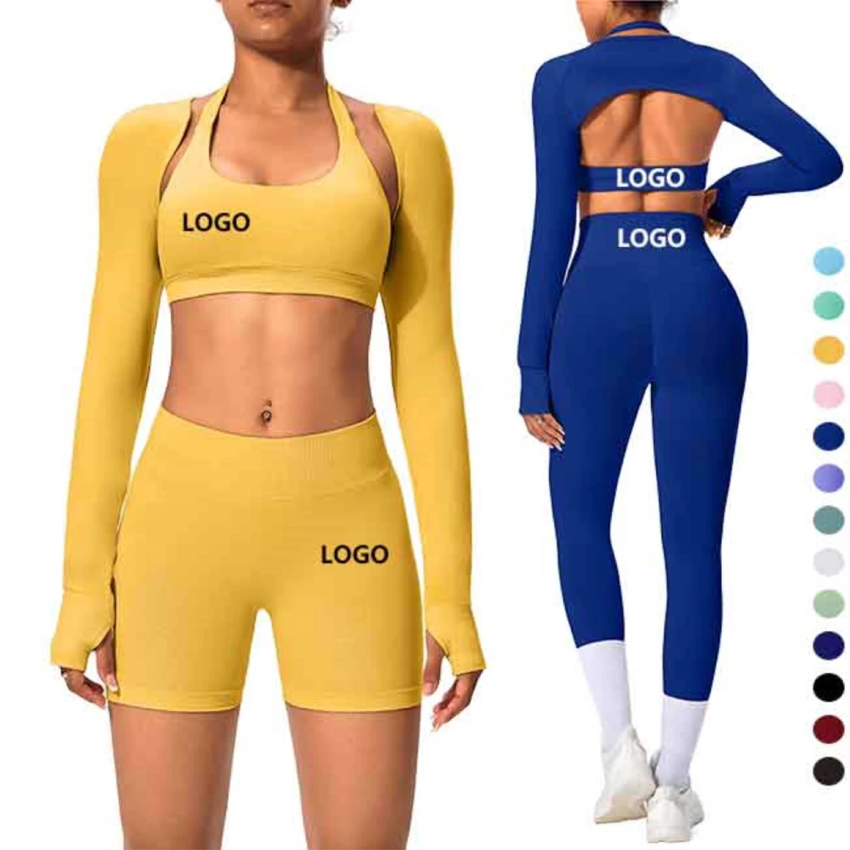 Women's Solid Yoga Workout Set High Quality Spandex/Polyester Seamless Quick Dry Breathable Eco-Friendly High Waist Activewear