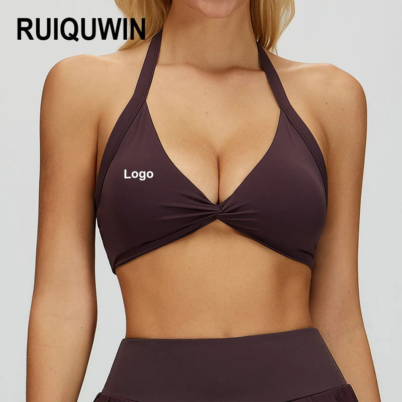 RUIQUWIN New Style 2026 Women's High Support Push Up Sports Bra Sexy Naked Feel Halter Tight Backless Yoga Running Fitness Bra