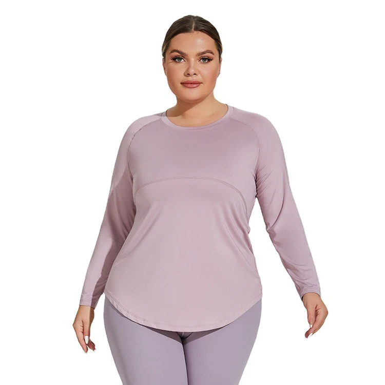 EVELYN OEM ODM Plus-size Women's Sportswear Long Yoga Top Covers Hips Loose Fit Spandex/Polyester Nine-quarter Sleeves Shirt