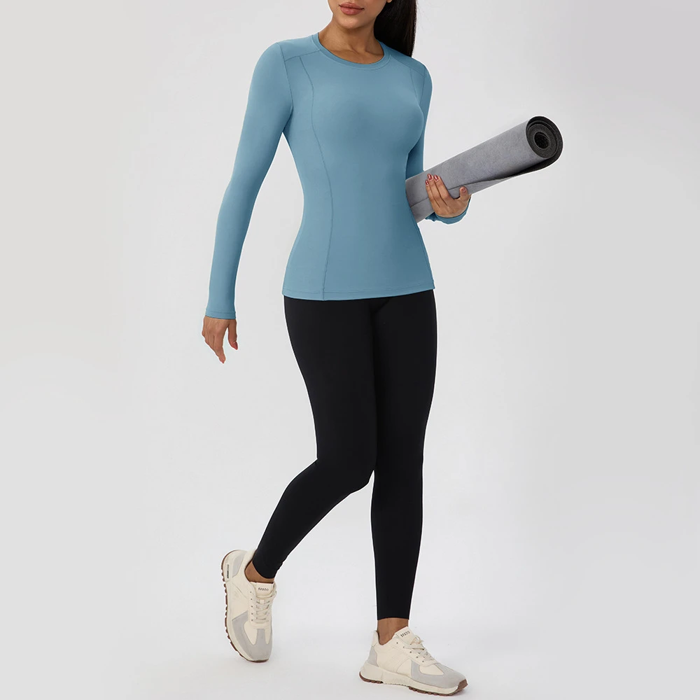 Women's Autumn/Winter Long-Sleeve Tight-Fit Yoga Sports Top Polyamide Highly Elastic Bare-Feel Quick-Drying