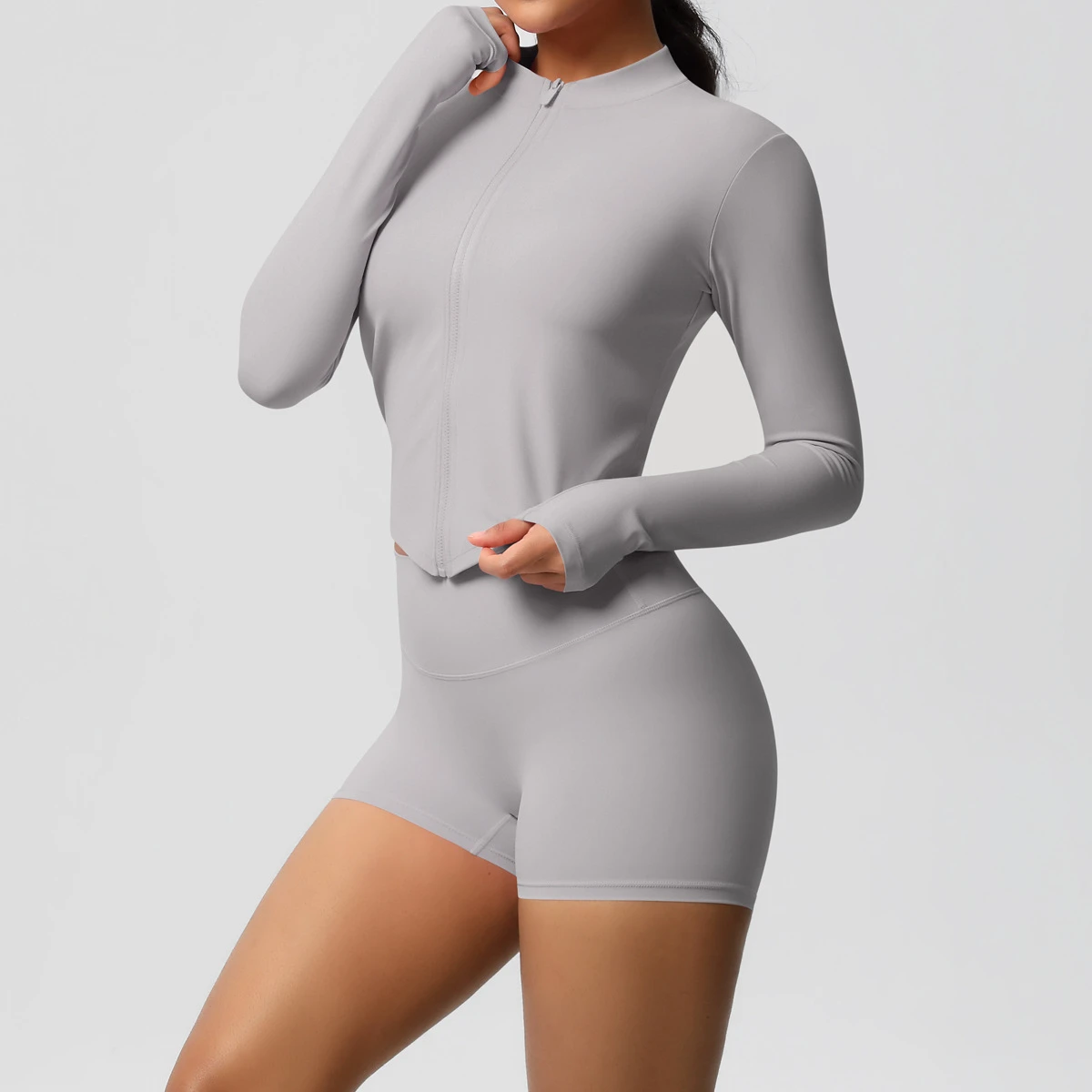 Women's Stand Collar Zip up Long Sleeve Yoga Jacket Slim Fit Quick Dry Running Sports Top Moisture Wicking Gym Wear
