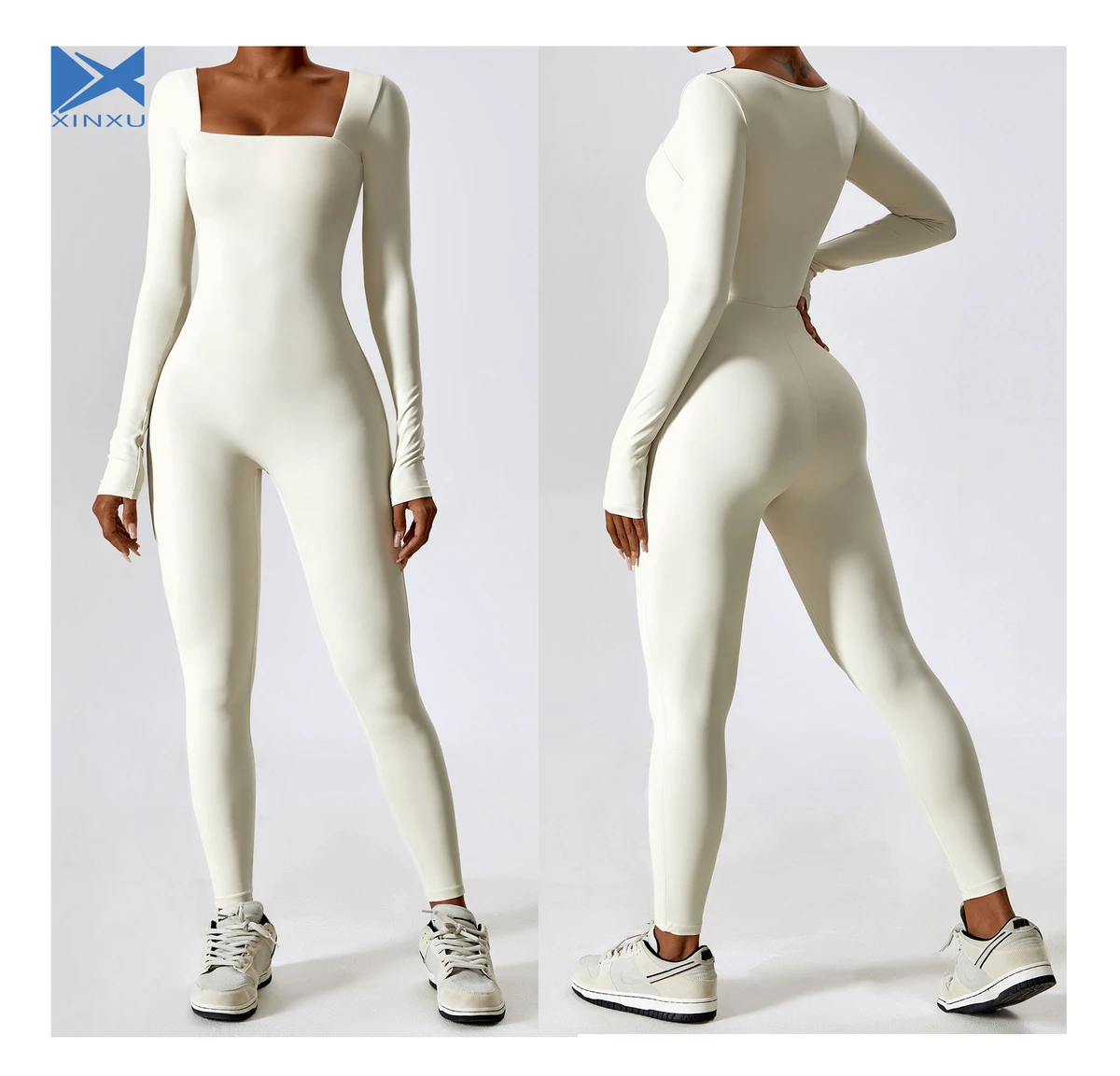 XINXU High Elasticity Solid Sportswear Quick Dry Long Sleeve Square Collar Design Running Women Yoga Jumpsuit