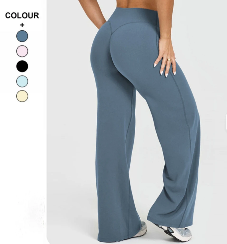 2025 Custom Logo High Waist Quick Drying Hip Lifting Yoga Pants Tight Wide Leg Flared Pants Women Gym Sports Fitness Leggings
