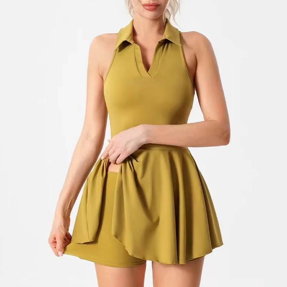 Women's Sports Dress Slim Fit Pockets Golf Platted Dress Athletic Pleated Tennis Dress Built in Bra Separate Shorts Activewear