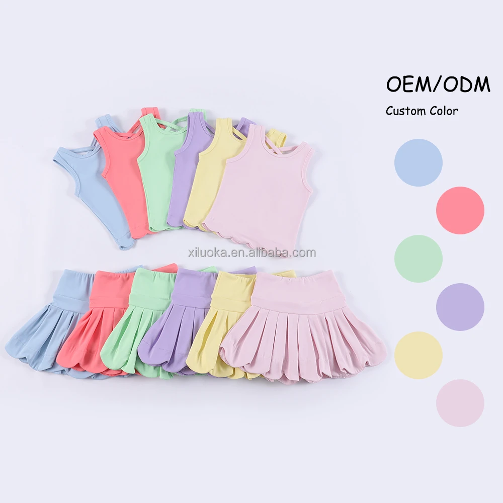 Wholesale Scallop Design Girl Yoga Kids Fitness Running Gym Sports Wear Girls Workout Sports Clothing Sets
