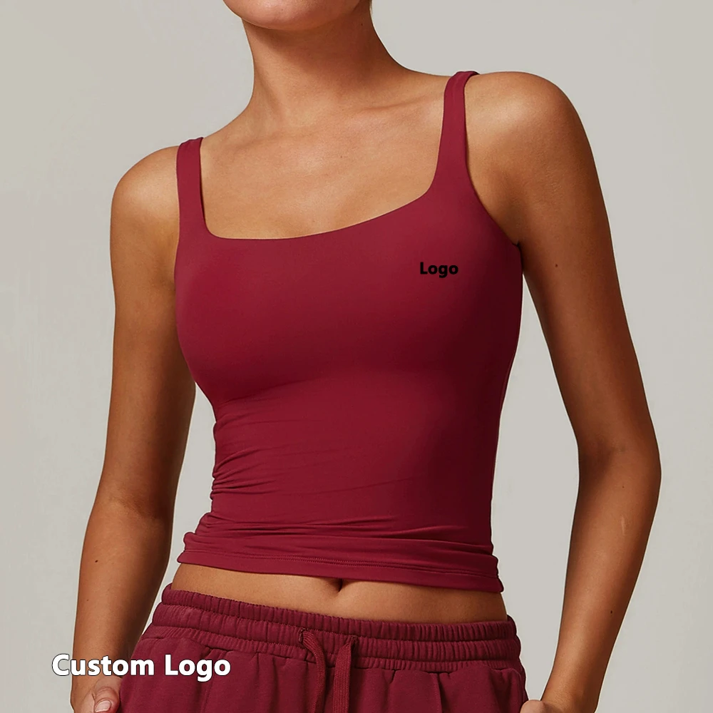 Wholesale Gym Vest Women Great Stretchy Double Layer Yoga Tops With Built in Bra Private Custom Label Quick Dry Gym Yoga Wear