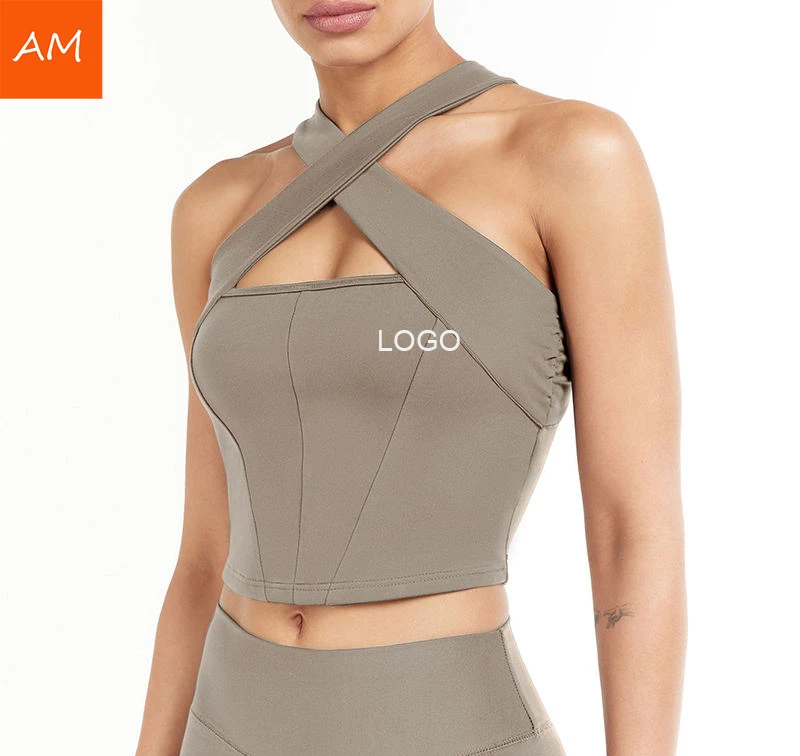 OEM High Quality Women Yoga Set Compression Cross Strap Design Top High Waist Legging Sportswear Set