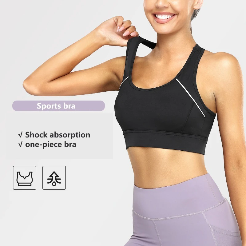 WOJIEER High Wire Free Anti Shock Sports Bra Plus Size Support for Running Workout Yoga Fitness Nylon Spandex Cross Back
