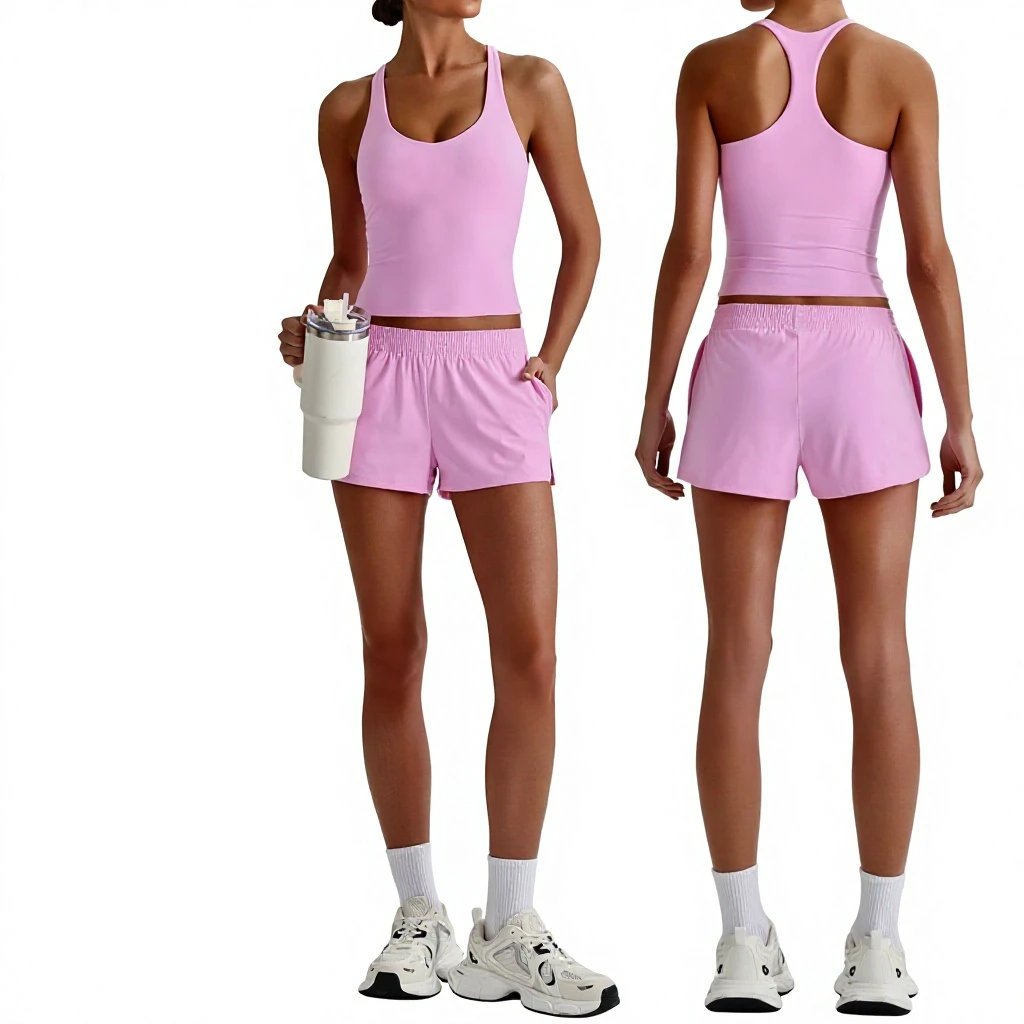 Buttery Soft Nude Sensation Yoga Set Women High Waisted Shorts Slim Fit Gym Top Quick Dry Athletic Wear Set