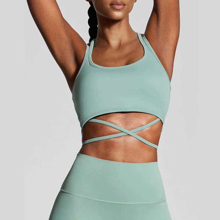 Oem Custom Nylon Four-Way Stretch Women Plain Sports Bra Top Wear Workout Clothes Gym Sport Yoga Cross Back Sports Bra for Women