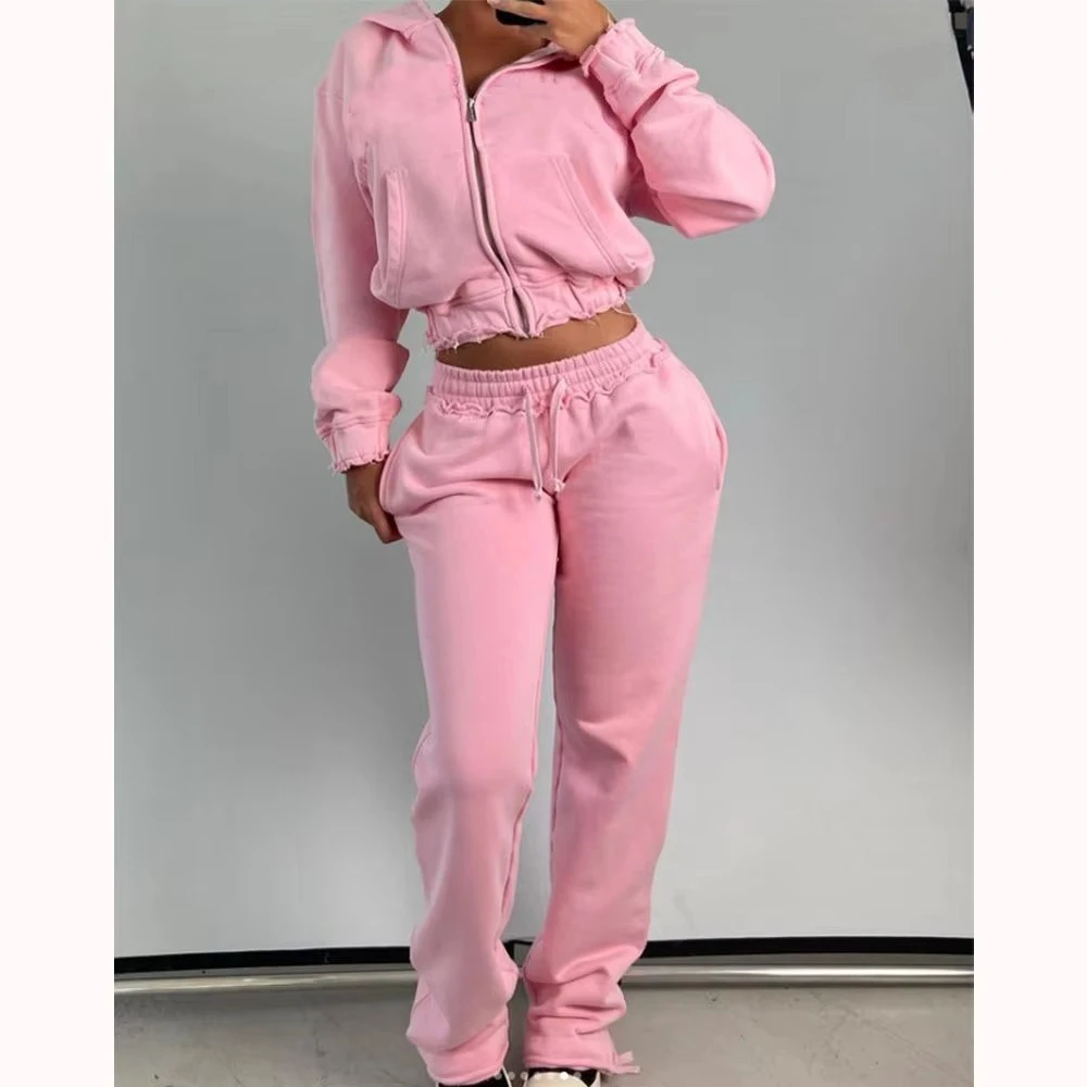 Women Winter Solid Printed Casual Breathable Modern Fitness Tracksuit Two Piece Set Gym Workout Running Yoga 100% Cotton