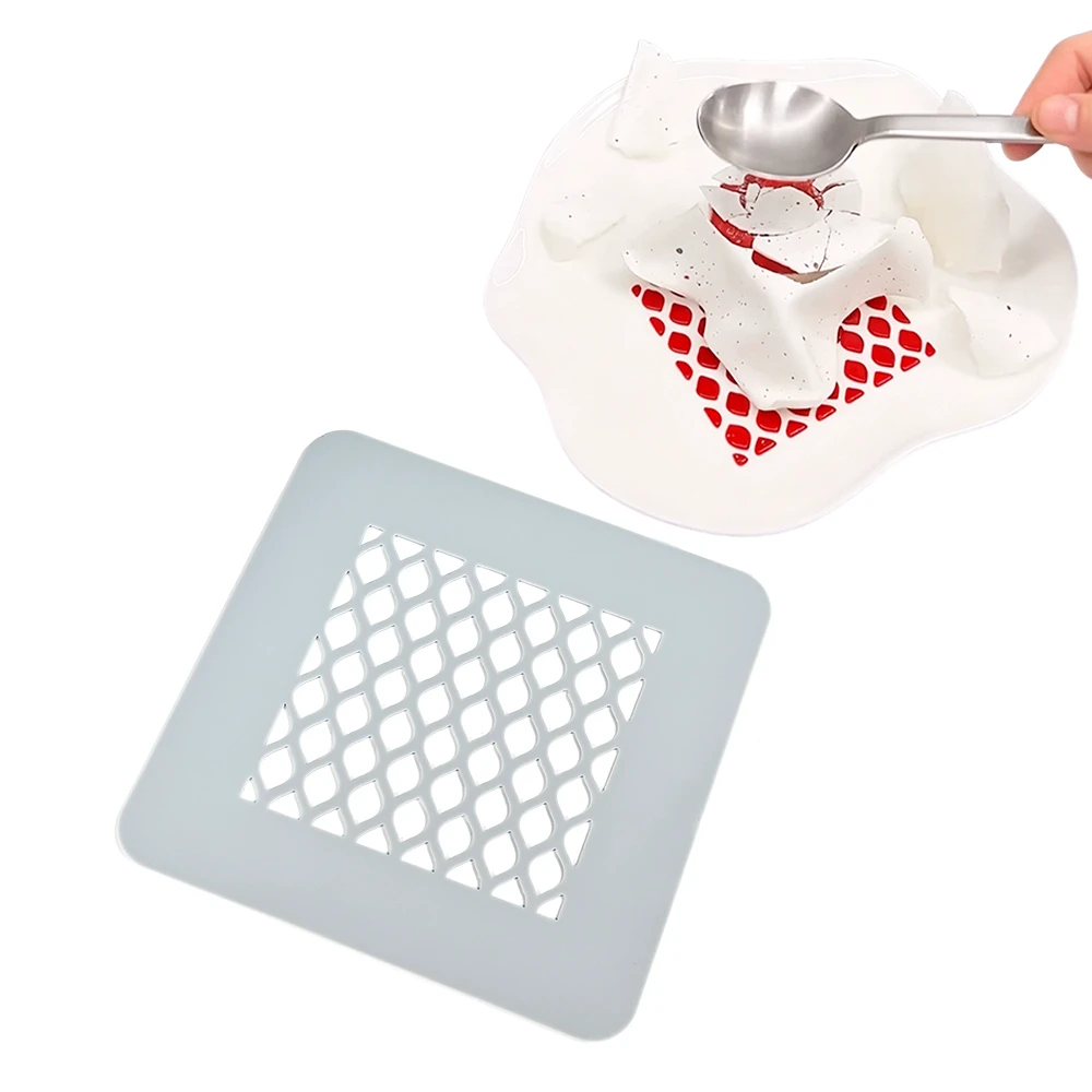 Food Grade Silicone Rhombus Mesh Fondant Decorating Stencil Reusable Sauce Plating Mold Gastronomy Plate Template For Bakery Wes