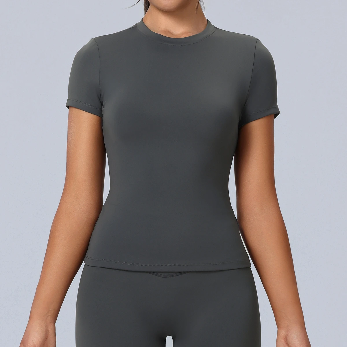 Manufacturer Women's Blank Crew Neck Short Sleeve Workout Top Quick Dry Breathable High Stretch Tight Fit Gym Running Yoga Shirt