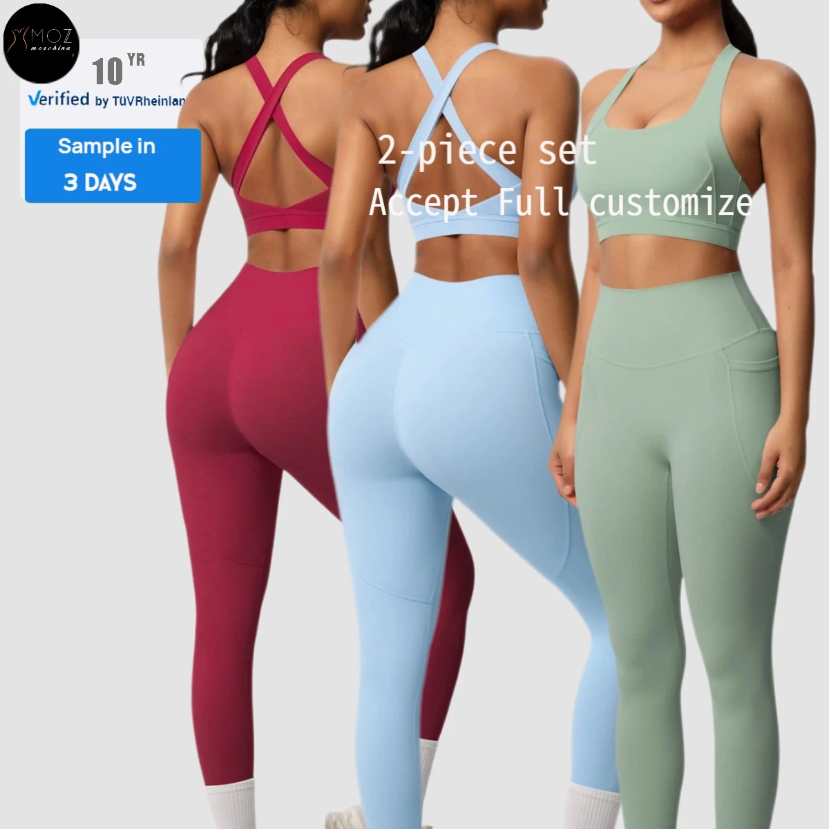 Custom logo Yoga and Workout 2 Piece Sports Set with Impact Racerback Bra and High-Waist Leggings with Pockets for Active Women