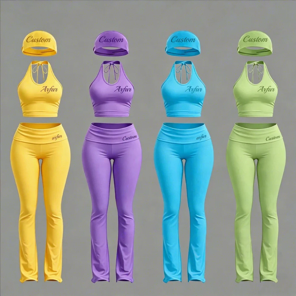 Women's Gym Halter Neck Top Set 2026 New Arrival Women Summer Clothes Foldover Yoga Pants Custom Lounge Wear Sets