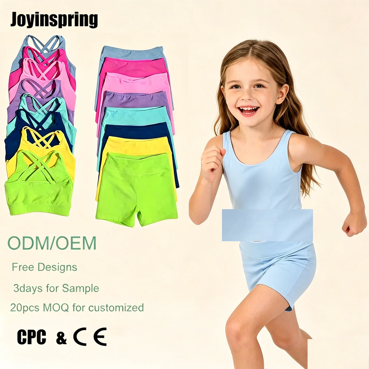 ODM/OEM Summer Kids' Girls Bra Top with Tight Bike Shorts Plus Size Quick Dry Girls Yoga Wear Running Gym Clothing Set