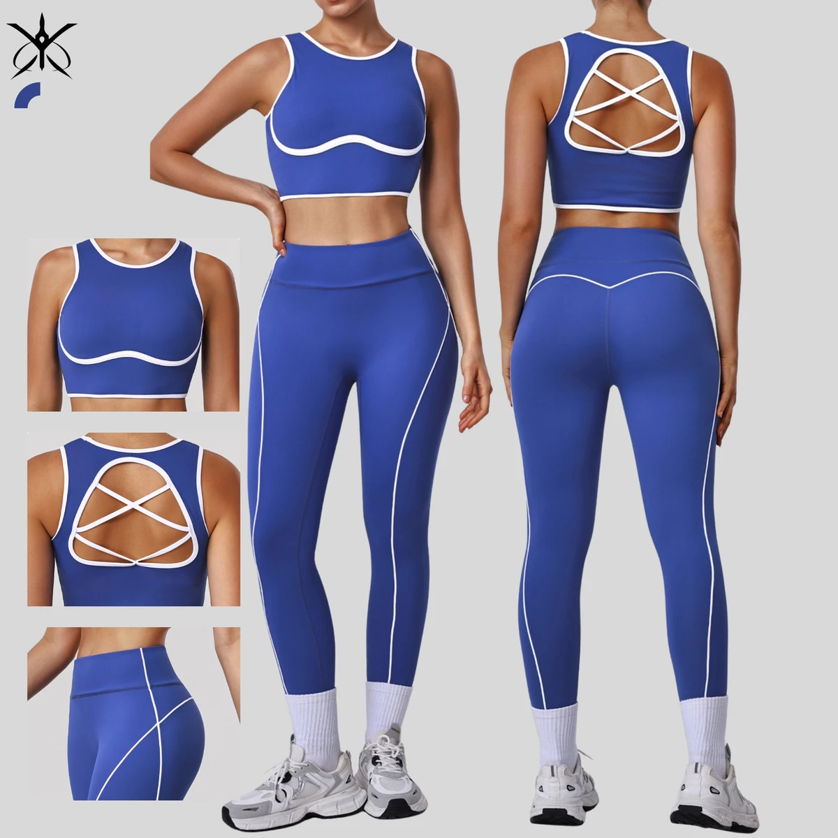 Four-Way Stretch Plus Size Yoga Set Breathable Cross-Back Sports Bra High-Waisted Butt-Lifting Pants Quick-Dry Front Fitness