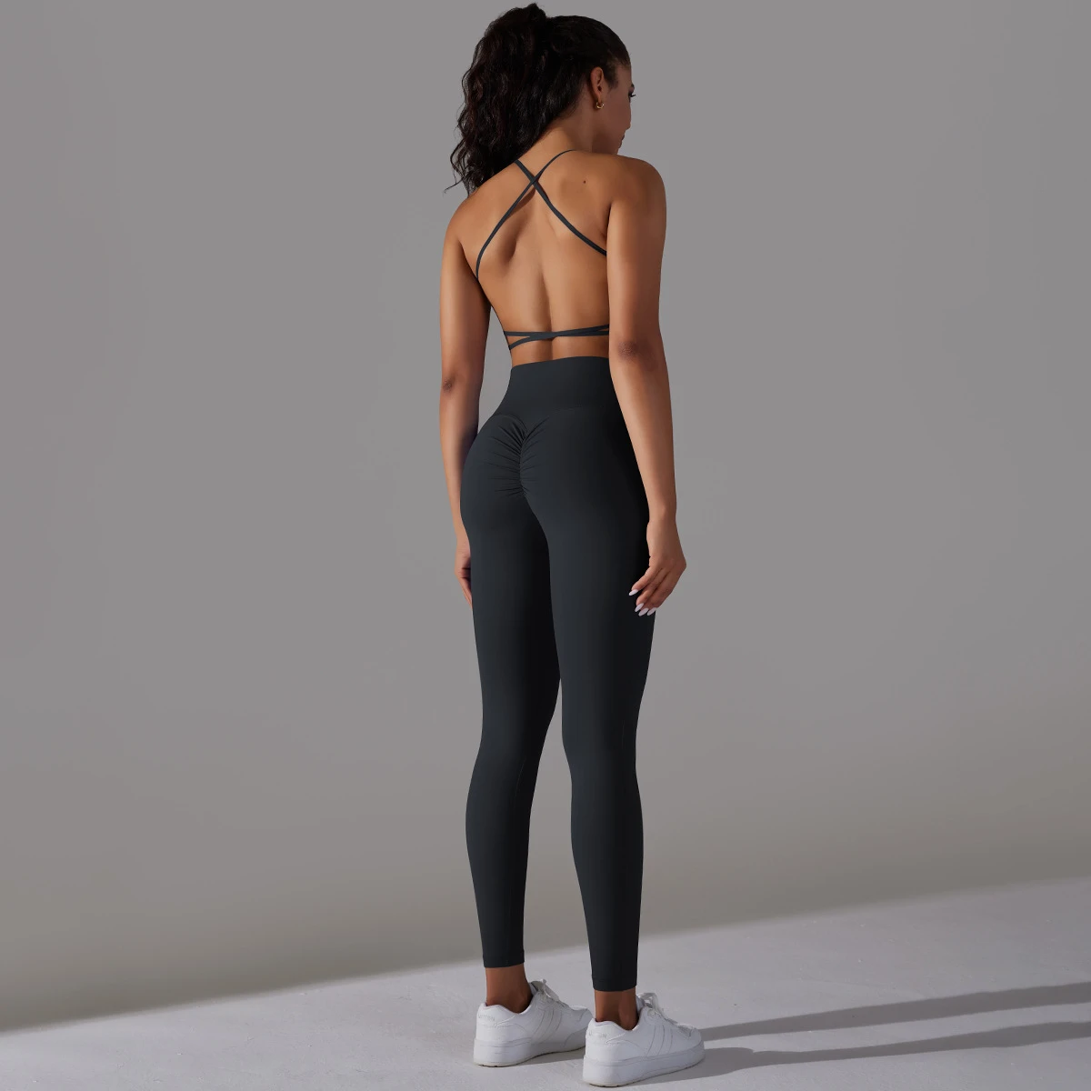 Custom 2-Piece Gym Fitness Set Black High Elastic Workout Yoga Bra Butter Side Pocket XL High Waist Seamless Leggings Print
