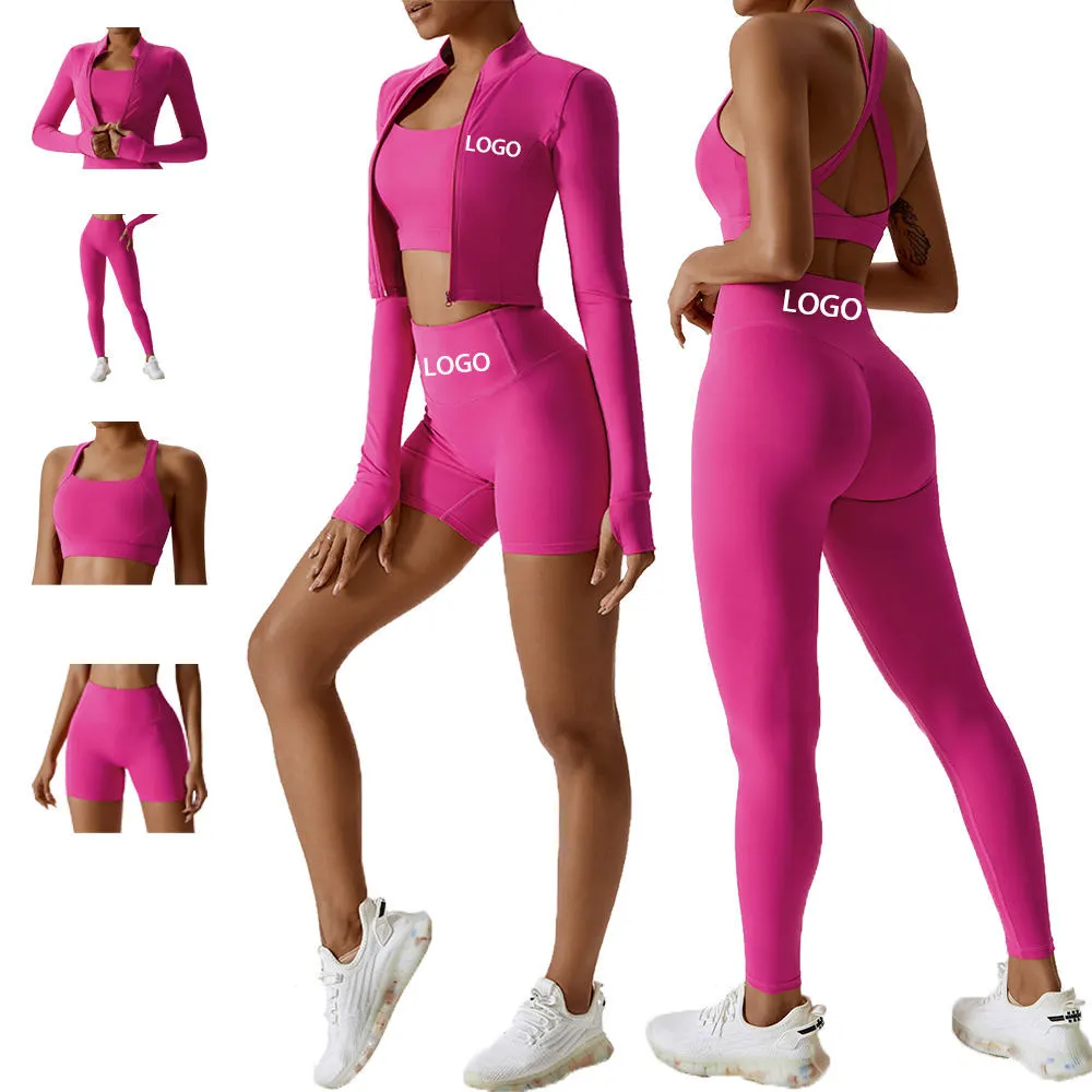 2025 Wholesale Gym Fitness Long Sleeve Jacket Leggings Sports Suits Women Seamless Fitness Yoga Set
