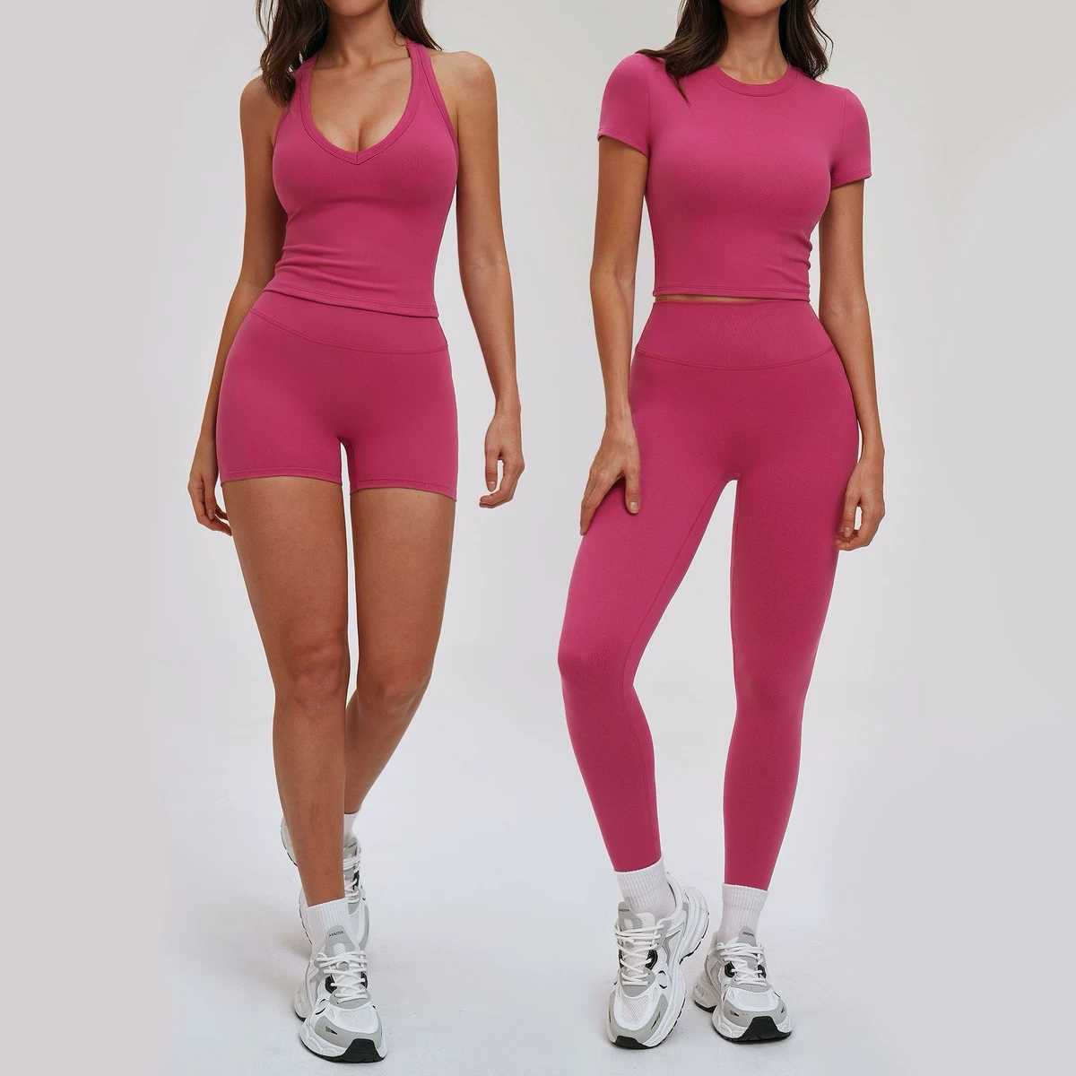 Spring Cross-border Solid Sweat-Wicking High Waist Yoga Set 2-Piece All-match Outdoor Running Sports Suit Women