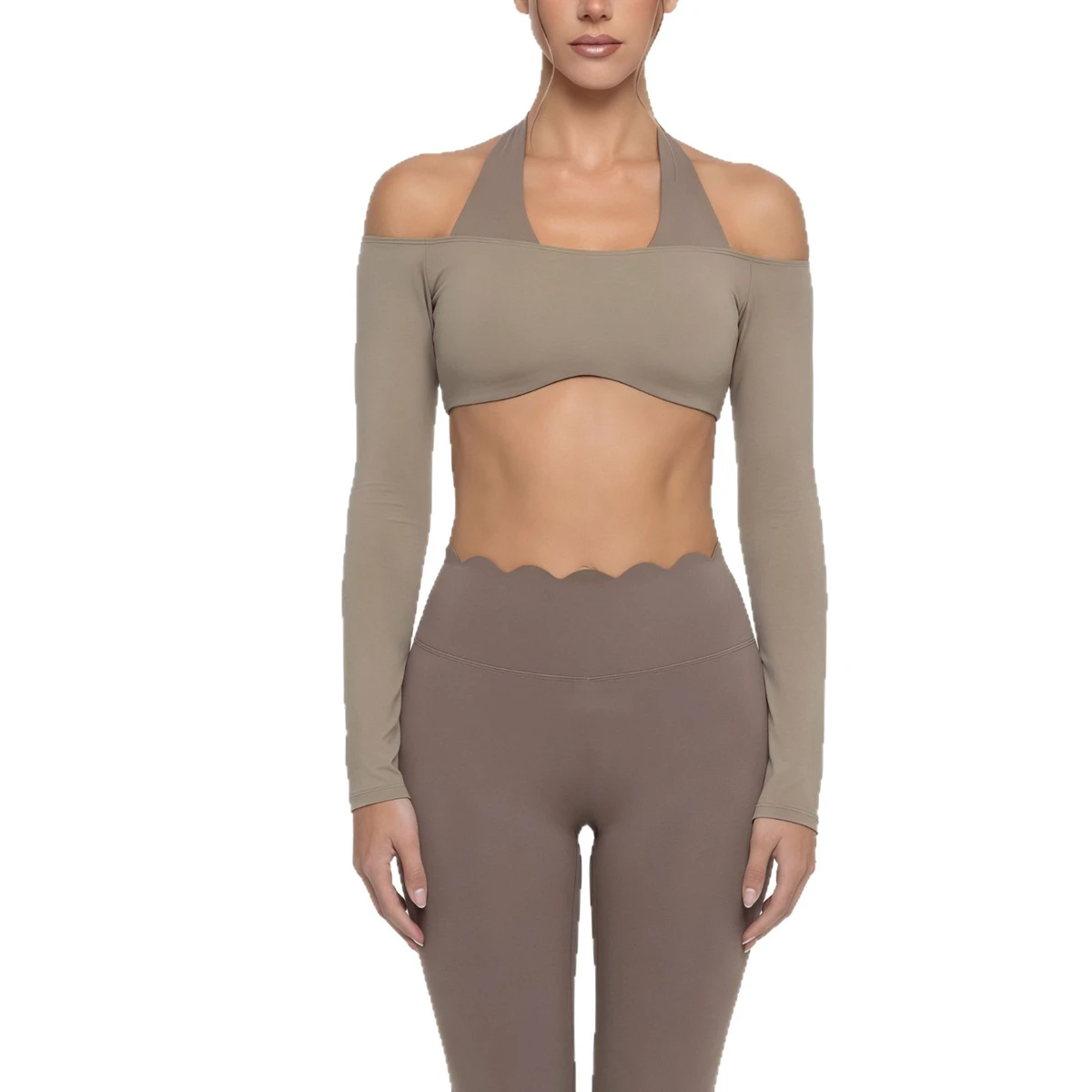 Women's Brushed Spandex/Nylon Color-Block Sports Long-Sleeve Quick-Dry Tight Pilates Yoga Wear Chest Pads Simple Outdoor Top