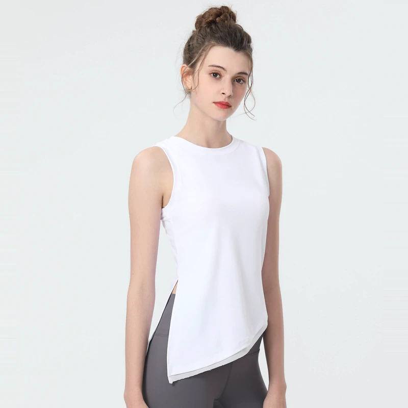 Aoyema Wholesale Solid Color Breathable Open Side Yoga Clothes Workout Sleeveless T-shirt Running Smock Tank Top Loose GYM Vest