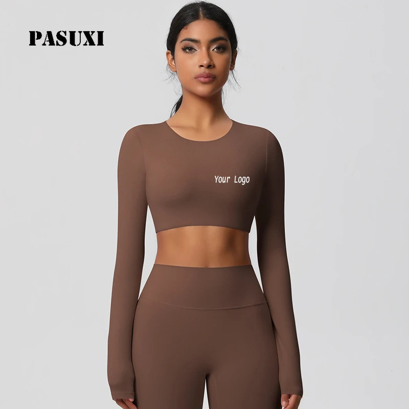 PASUXI Women's Quick Dry Fitness Tops Long Sleeve Running Shirt Brushed Yoga Clothes Breathable Moisture Wicking Sportswear