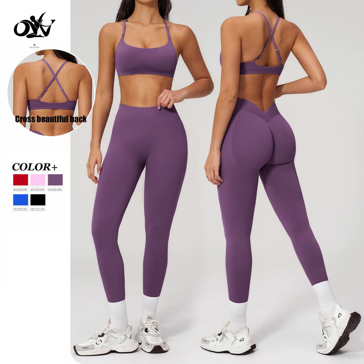 Seamless High Quality High Elasticity Tight Yoga Set High Support Cross Beautiful Back Design Quick-drying Sports Bra for Women