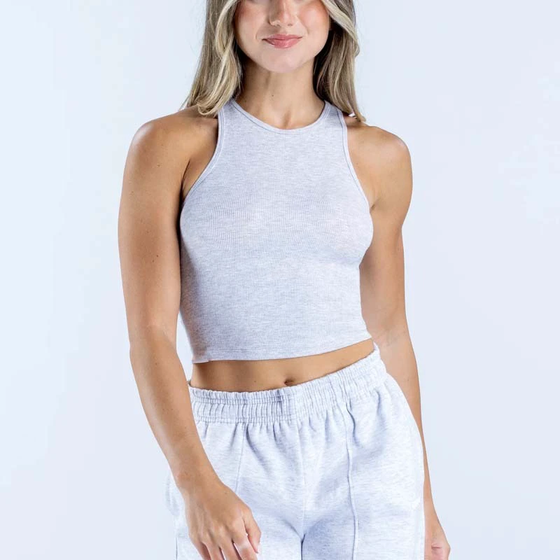 2026 New Women's Leisure Wear Cotton Blend Tank Rib Top Round Neck Sleeveless Racerback Slim Fit Yoga Workout Basic Cropped Vest