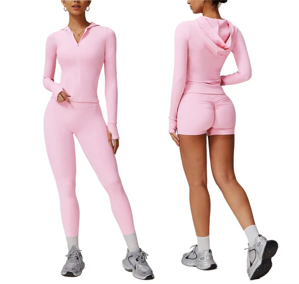 Women's High Waisted V-shaped Breathable Solid Color Zipper Brushed Shorts Sports Suit Running Fitness Yoga Suit Soft Top Sw...