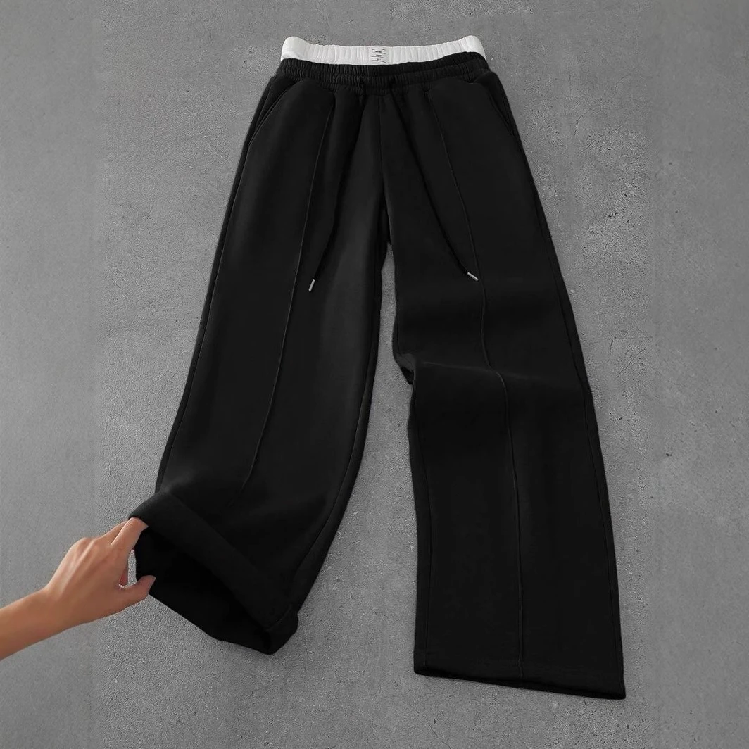 Men's Custom Logo Color Block Casual Double Layer Sweatpants Plus Size Straight Leg Drawstring for Vacation