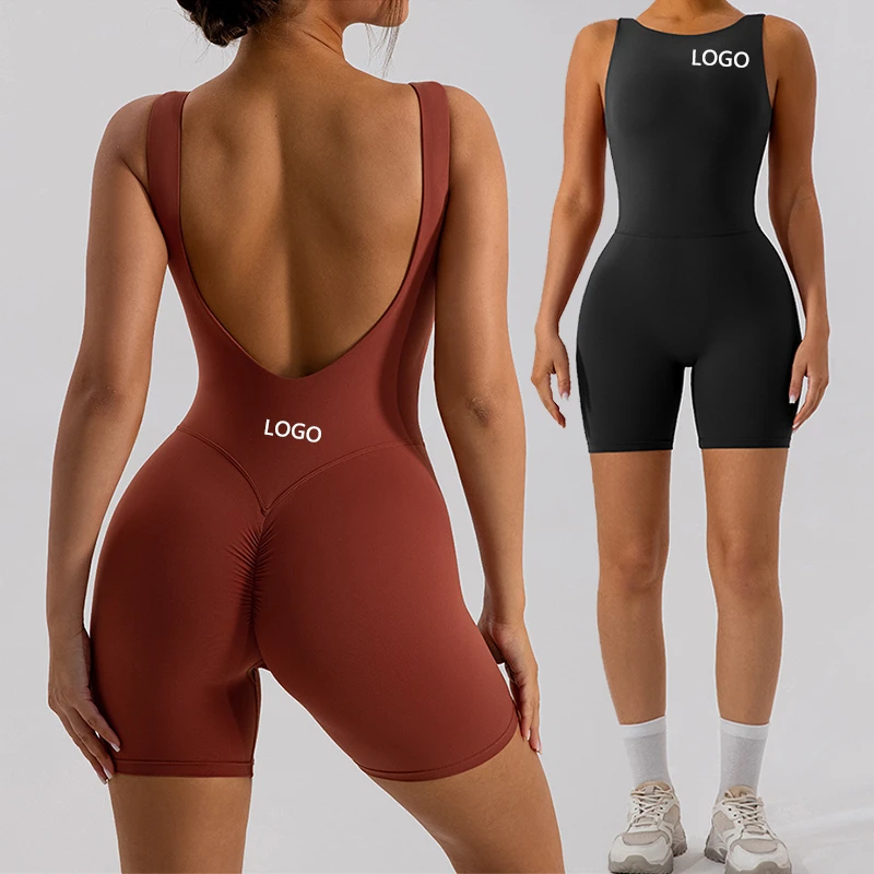 XW-YW1002L OEM Custom Quick Dry Women Slimming Elastic Compression Bodysuit Running Yoga Romper Casual One Piece Jumpsuits