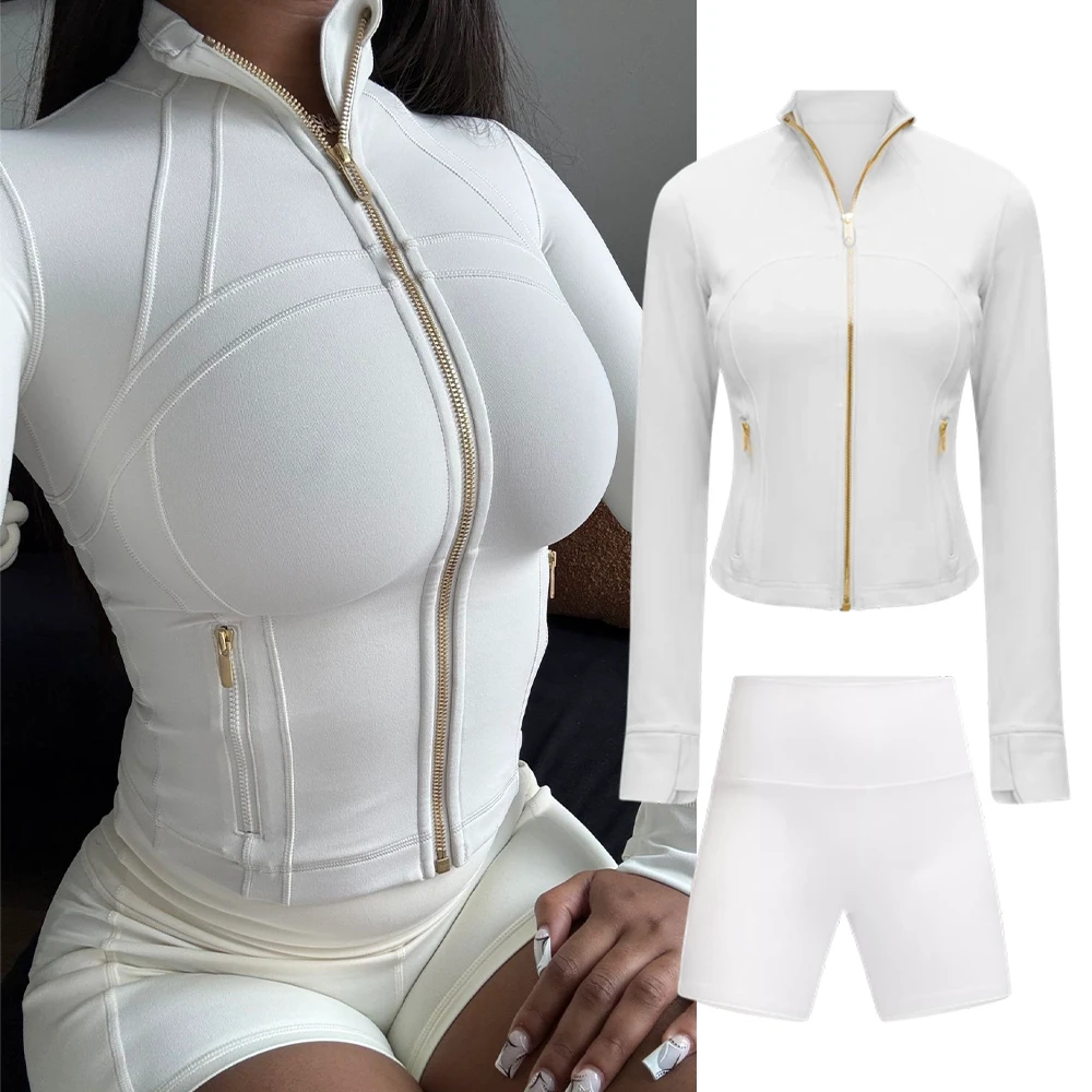Sportswear Women Custom Workout 2 Piece Shorts Set Fitness Two Piece Yoga Jacket and Short Set Women