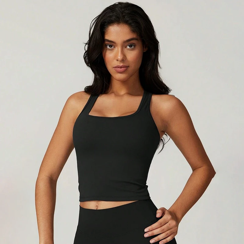 FH Women Sleeveless Sports Tank Top Cross Back Sports Vest Quick Dry Breathable Slim Fitness Cami Top Stretch Yoga Sport Bra