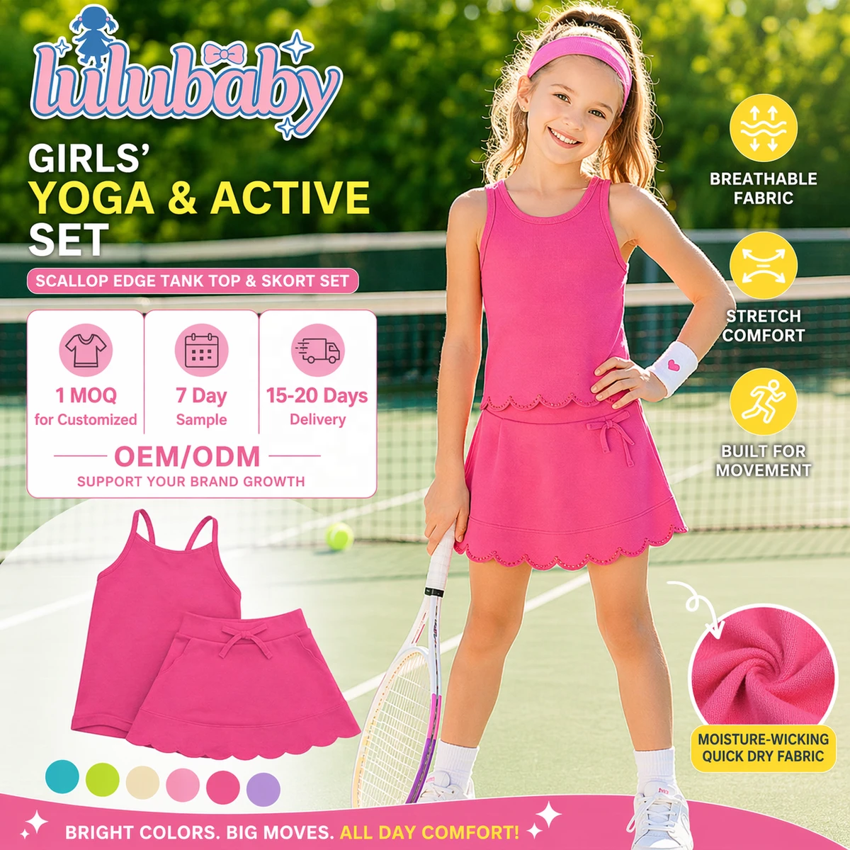DH Girls Scallop Edge Tank Skirt Set Kids Breathable Tennis Activewear Outfit