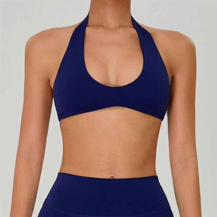Women's Lightweight Breathable Four-Way Stretch Deep V Neck Halter Strap Yoga Fitness Workout Crop Top Sports Bra Custom Logo
