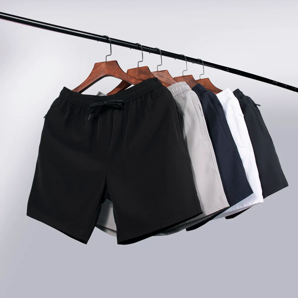 American-style Men's Solid Sporty Polyester Sports Shorts Summer Ice Silk Trendy Breathable Elastic Waist Plus-size Fitness