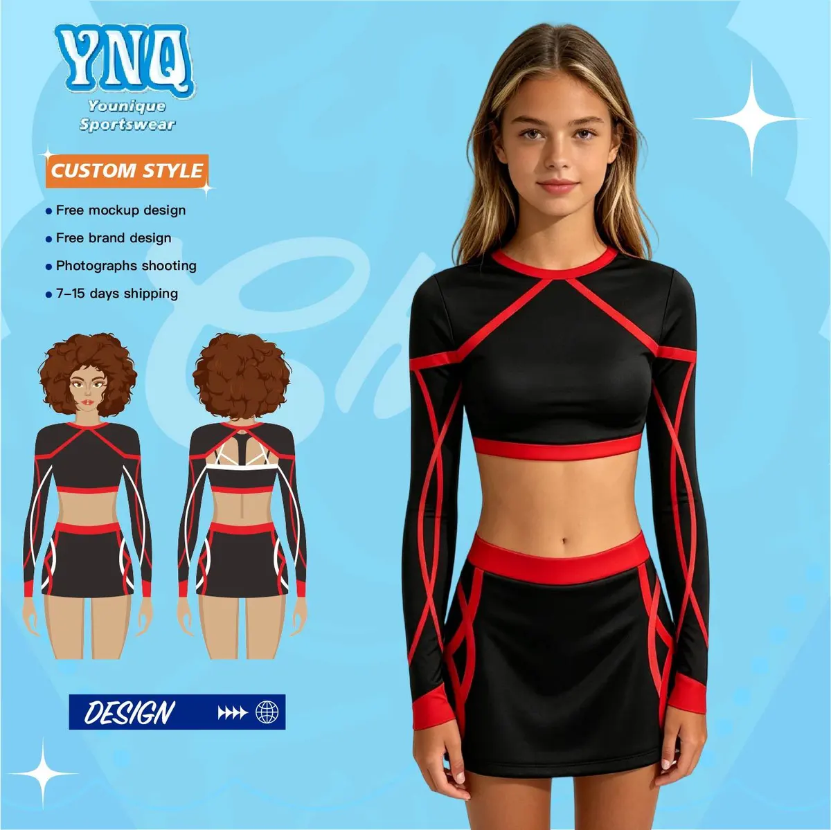 Free Sample Cheerleading Training Gear for Girls Spandex Sports Bras and Shorts Comfortable Cheerleader Athleisure
